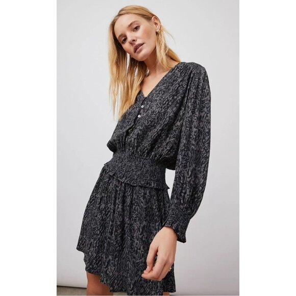 Rails Women's Zana Dress Long Sleeve Charcoal Gray Abstract Animal Print Sz Xs - Picture 9 of 10